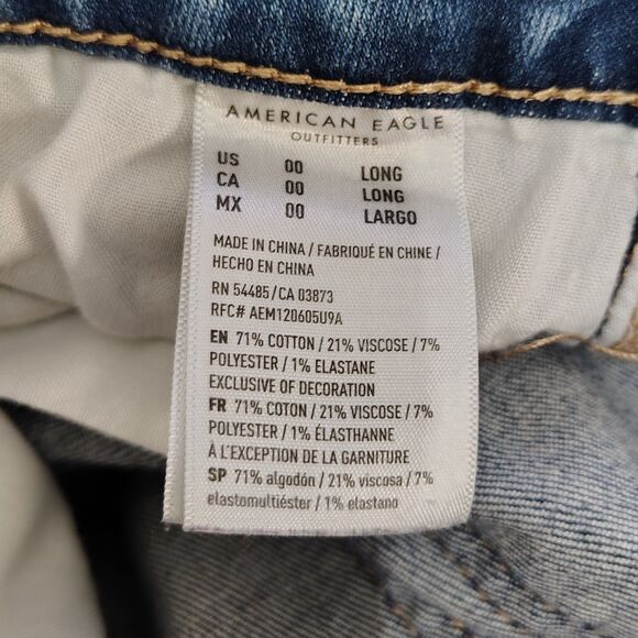 American Eagle Juniors Mid Rise Distressed Jeggings 00 Long Tall Stretch Jeans - Picture 5 of 5